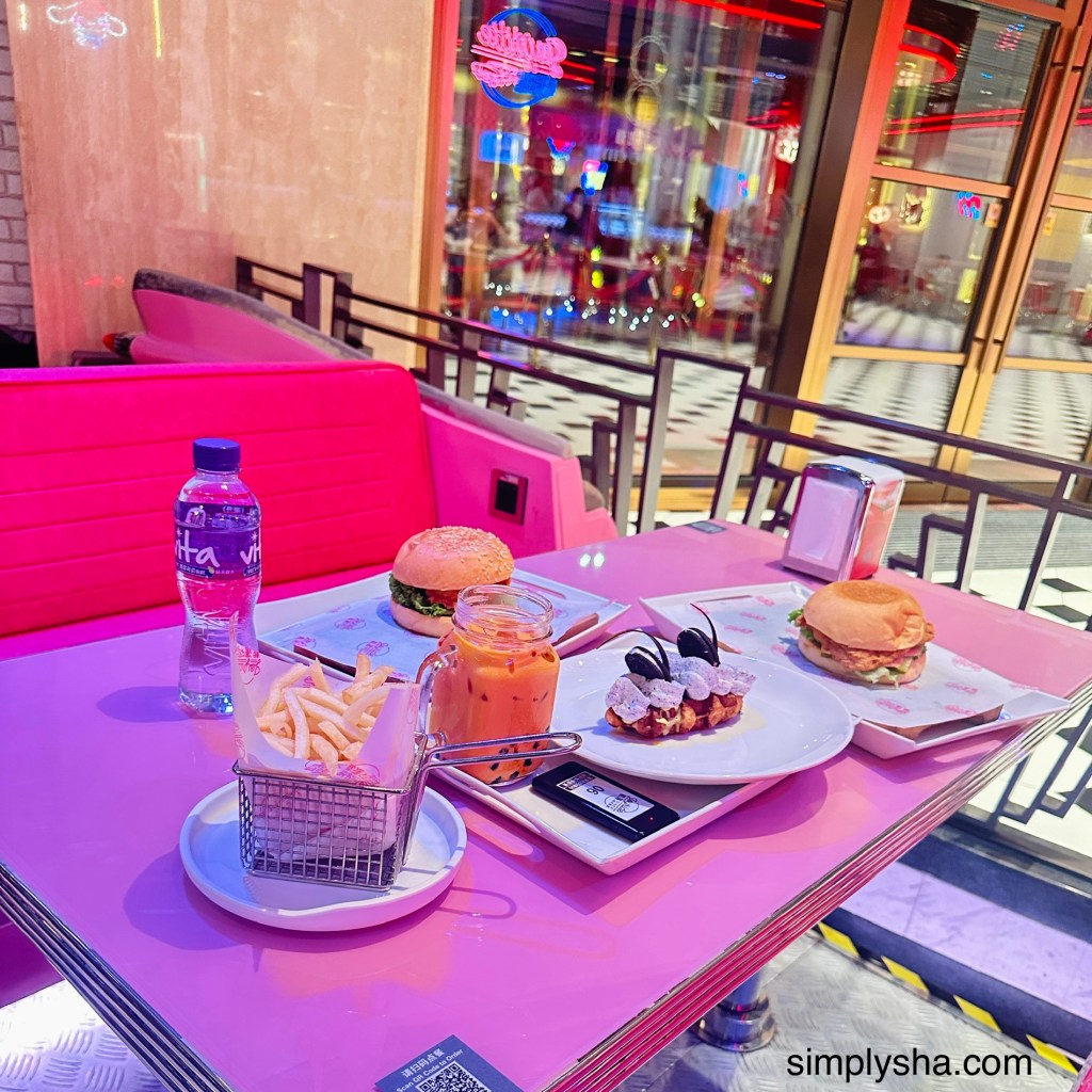 Burger, fries, and desserts served at Joyride diner on the Cotai Strip in Macau China