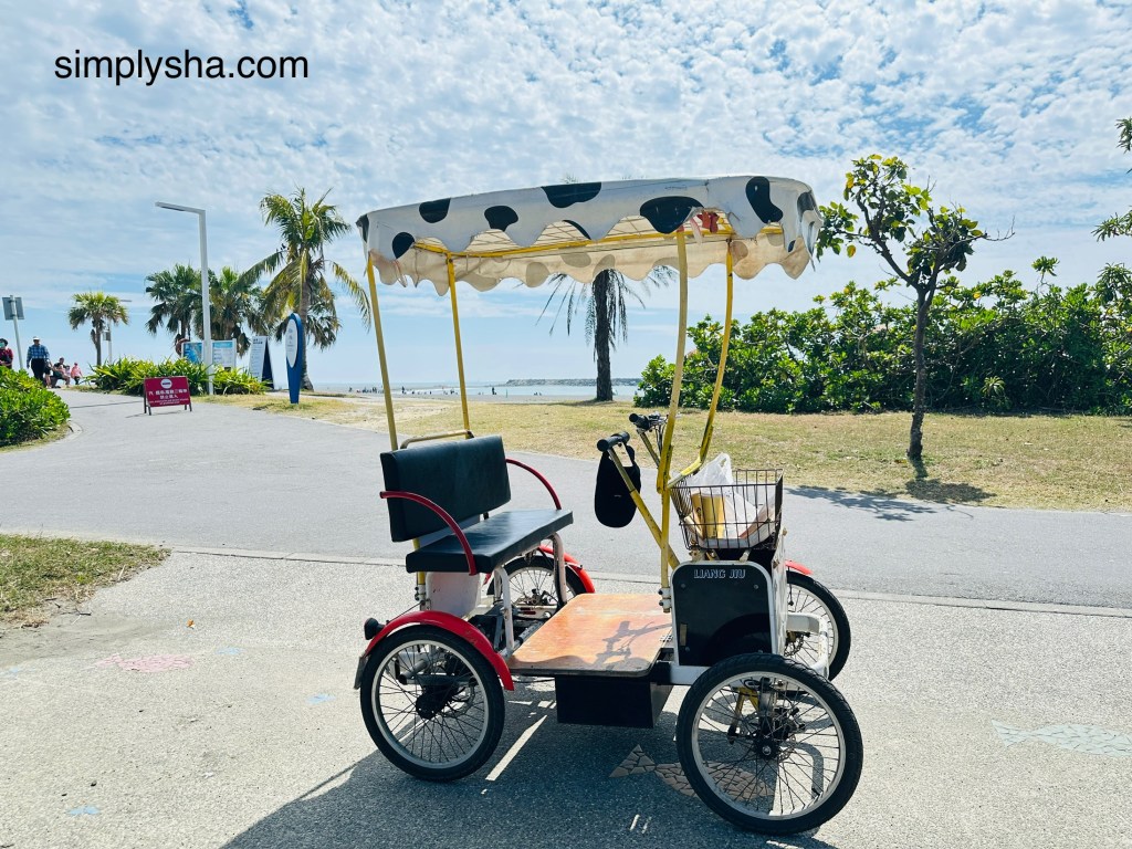 E-bike with a beach view and trees