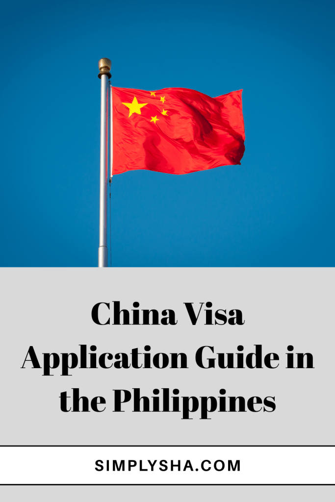 China tourist visa application guide in the Philippines – red Chinese flag against a clear blue sky with text overlay ‘China Visa Application Guide in the Philippines