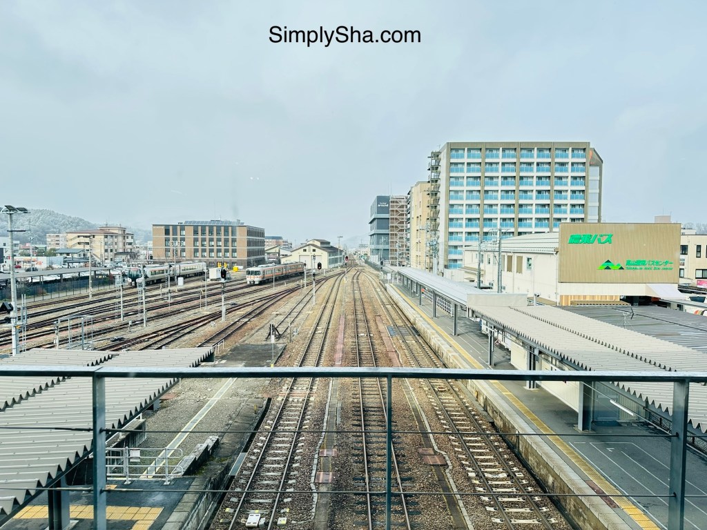 Railway tracks and station view upon arrival in Takayama