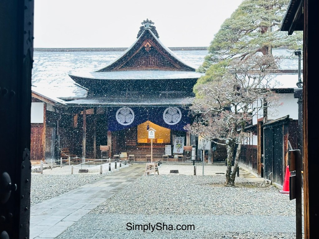 Takayama Jinya courtyard covered in snow during winter in Takayama