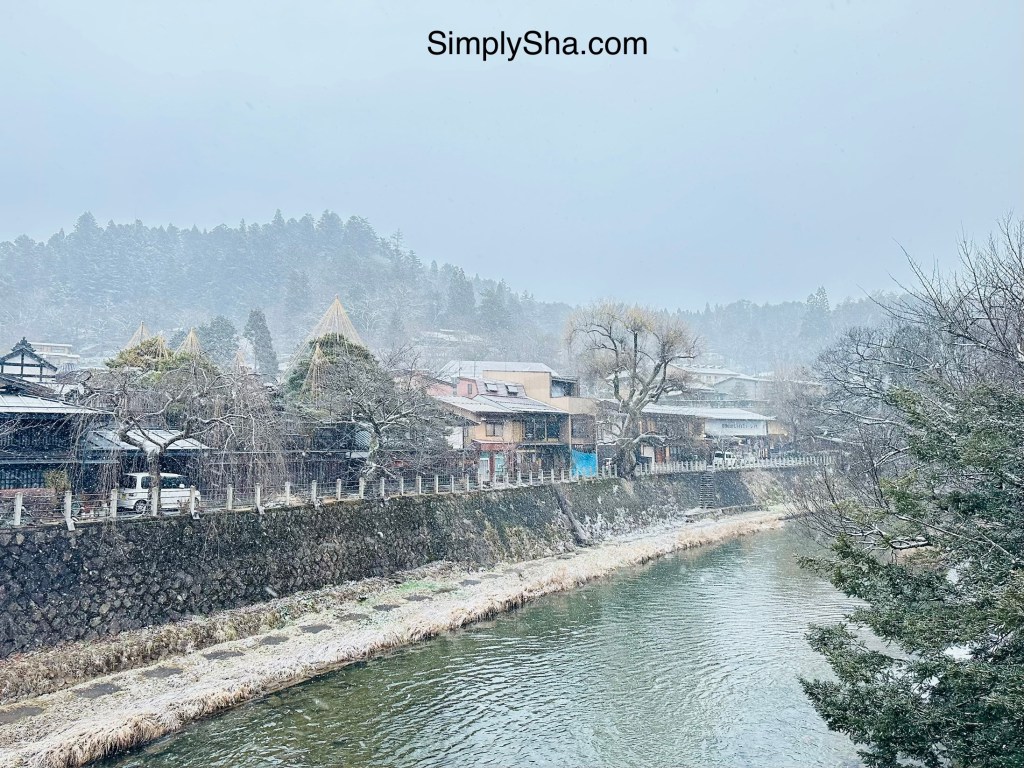 Snowy scenery along Miyagawa River in Takayama