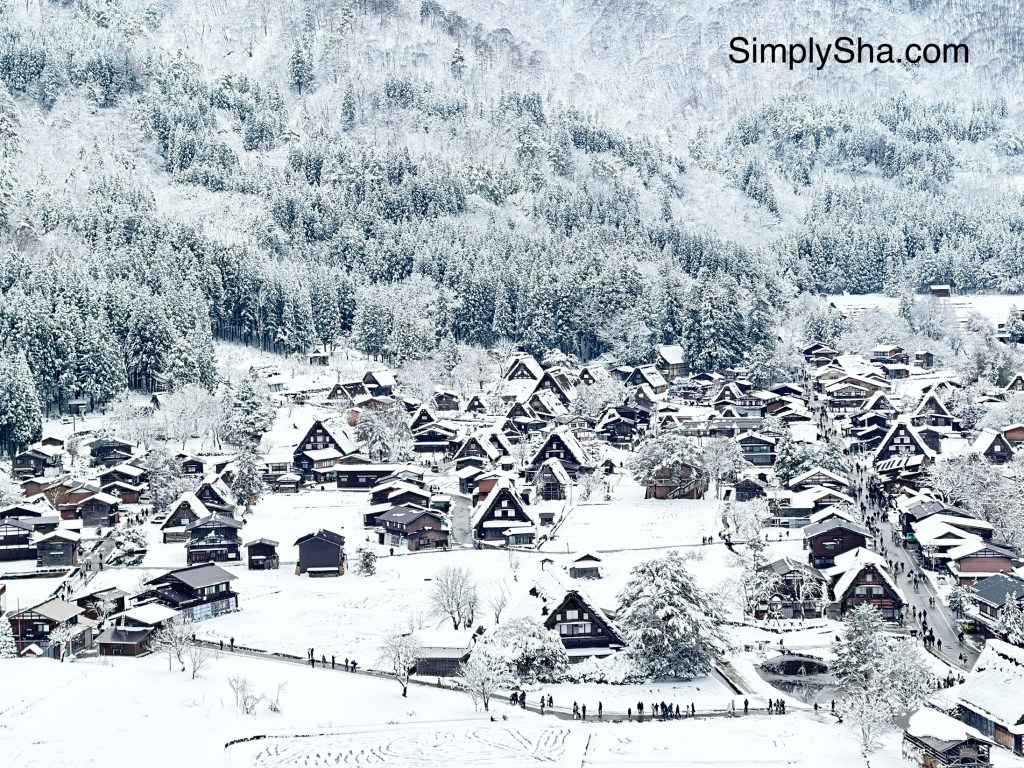 panoramic view of Shirakawa-go village from the observatory in winter