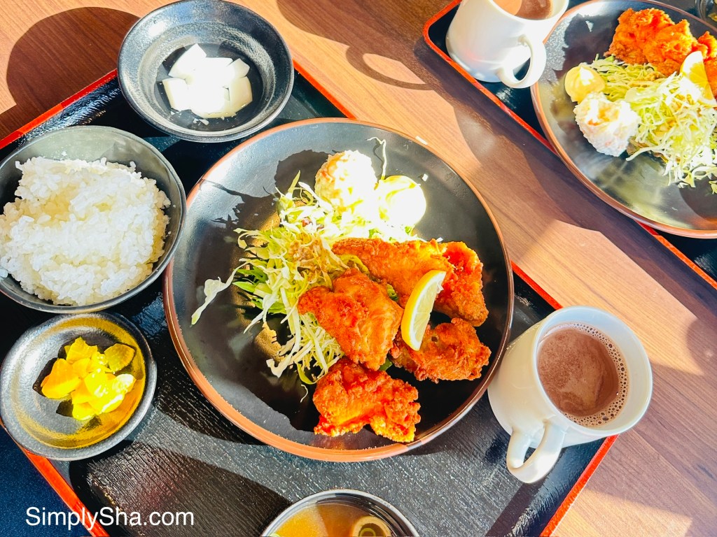 Japanese set meal served at Mt. Gozaisho restaurant with rice and side dishes