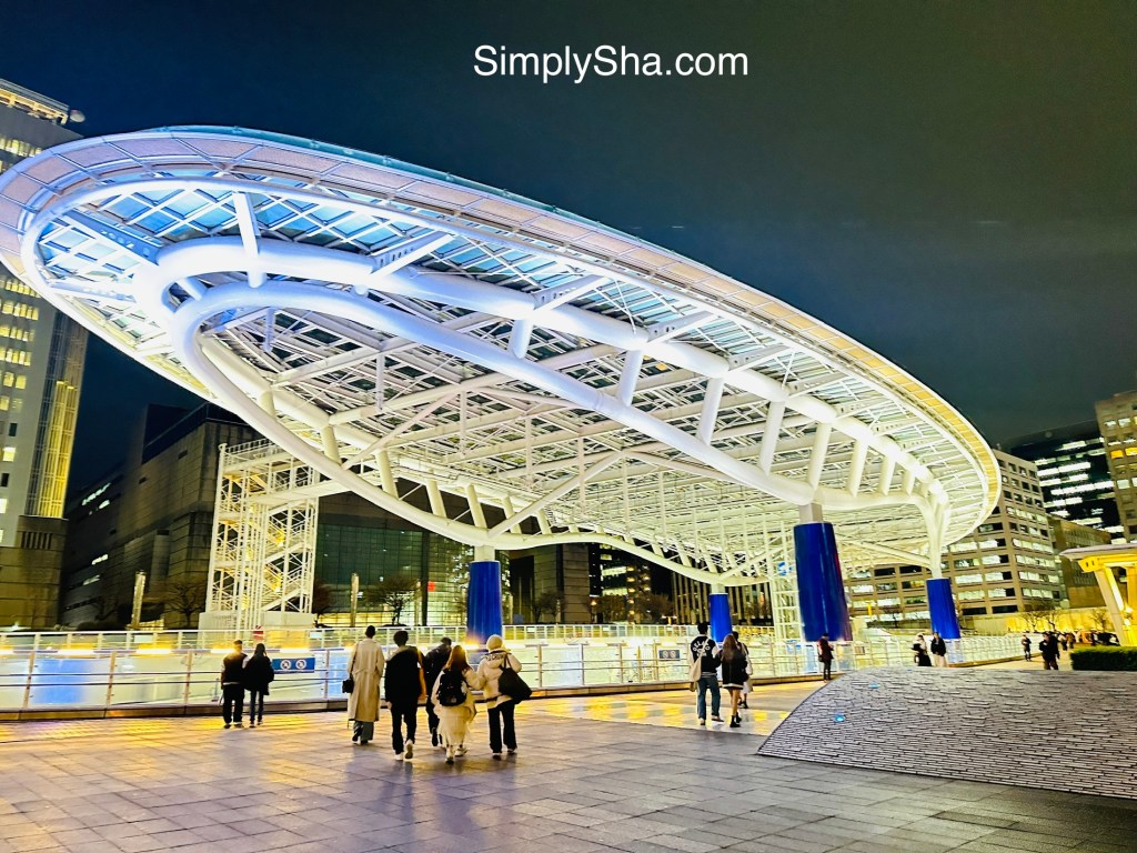 Oasis 21 illuminated at night in Sakae District, Nagoya, Japan