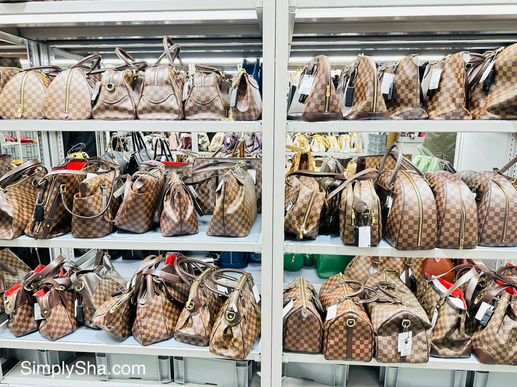 Preloved luxury bags displayed at a second-hand shop in Osu, Nagoya