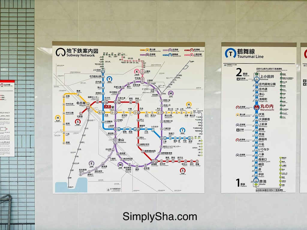 Nagoya subway route map displayed inside a train station in Nagoya, Japan